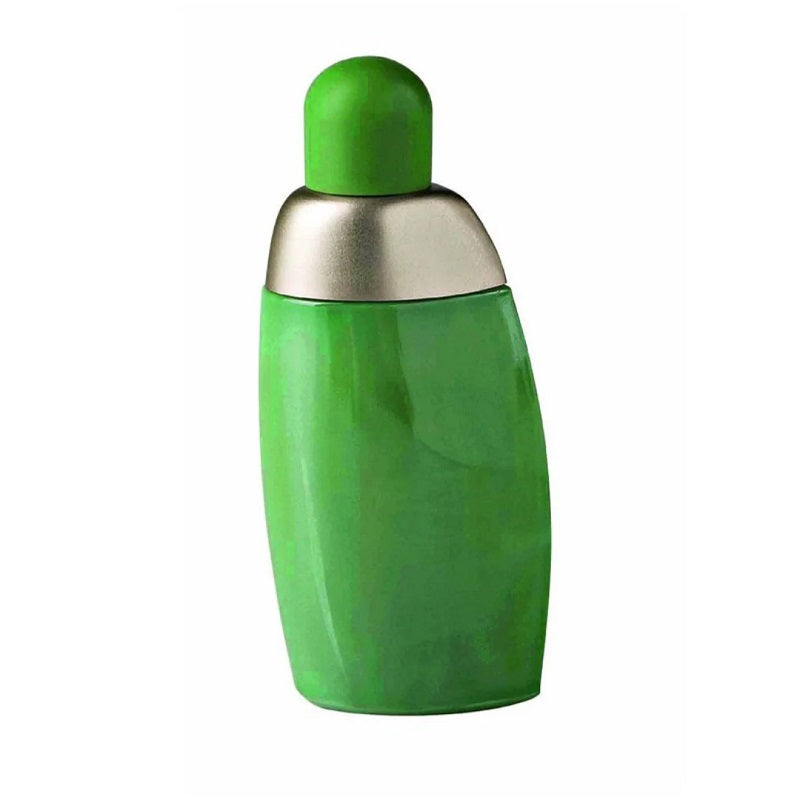 A green bottle of Eden Eau de Parfum by Cacharel with a silver cap.