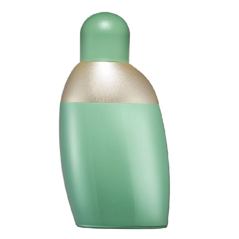 A bottle of Eden Eau de Parfum by Cacharel with a green body and a gold and white cap.