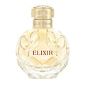 Perfume bottle labeled 'Elixir' with a gold cap on a white background