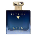 Roja Parfums Elysium perfume bottle with blue gradient and gold accents on a white background