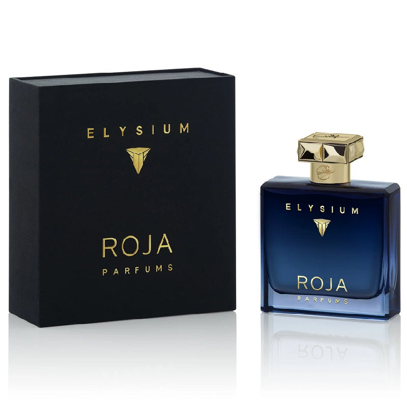 Roja Parfums Elysium perfume bottle and packaging on a white background