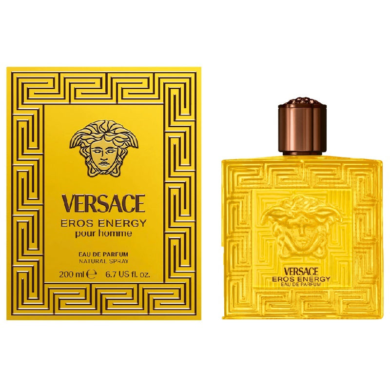 Versace Eros Energy perfume bottle and packaging on a white background