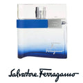 A bottle of F by Ferragamo Free Time eau de toilette with the brand name and logo visible on the label.