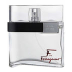 A 100ml bottle of F by Ferragamo Pour Homme eau de toilette, with a clear glass container and a black cap.