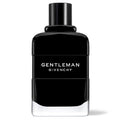 A black bottle of Gentleman Givenchy eau de parfum with a white label and the brand's name displayed prominently.