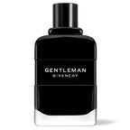 A black bottle of Gentleman Givenchy eau de parfum with a white label and the brand's name displayed prominently.