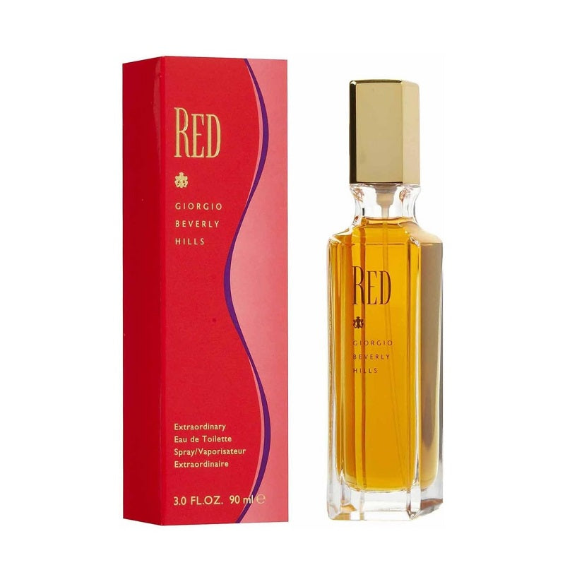 Giorgio Beverly Hills Red perfume bottle and packaging on a white background