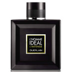 A black bottle of L'Homme Ideal L'Intense Guerlain eau de parfum with original packaging, displaying the product name and brand.