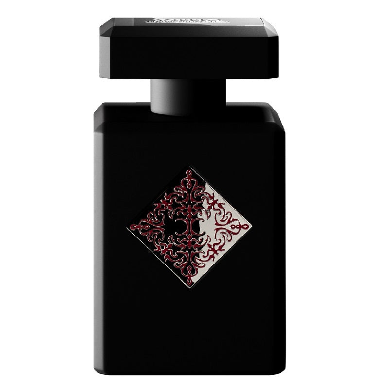 A black bottle of Mystic Experience Eau de Parfum by Initio Parfums Prives with a red and white floral design on the label.