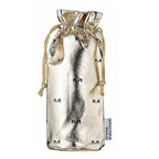 Silver drawstring bag with 'Mancera' branding on a white background