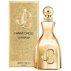 Gold Jimmy Choo perfume bottle and packaging on a white background
