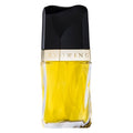 Perfume bottle with black cap and yellow body on a white background