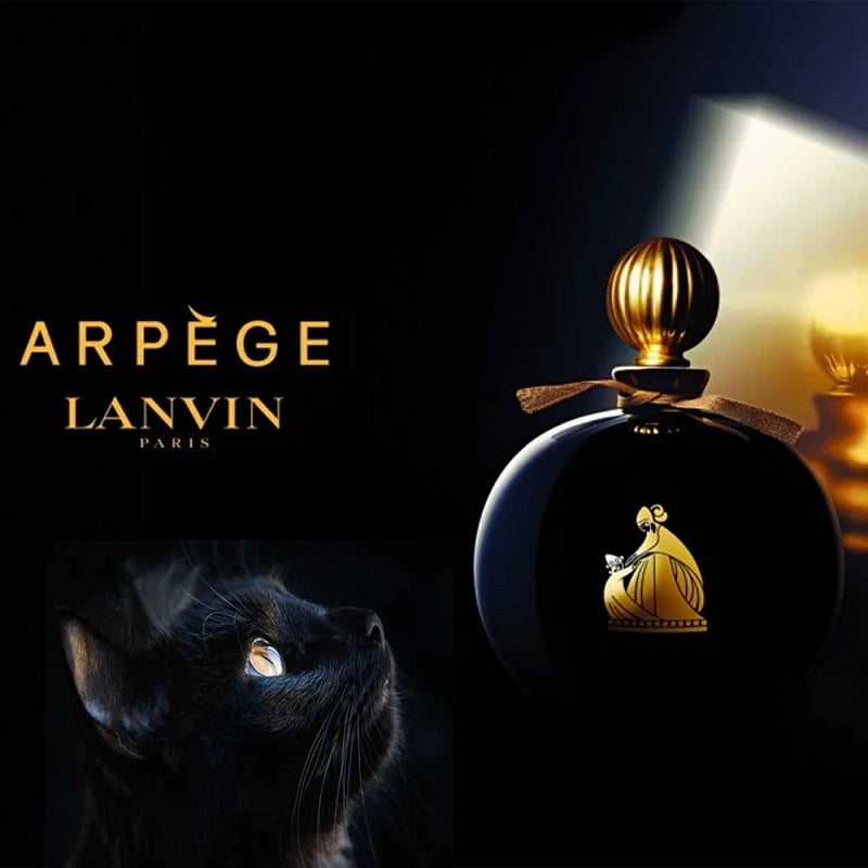 Lanvin Arpege perfume bottle with a cat in the dark