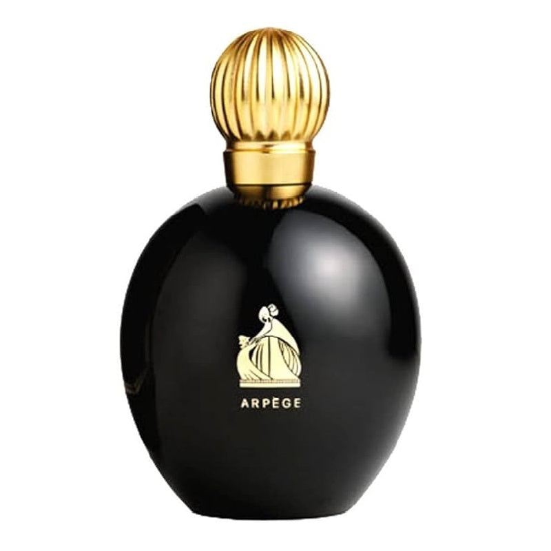 Black perfume bottle with gold cap on a white background