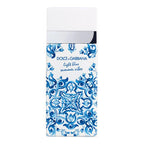 Dolce & Gabbana Light Blue Summer Vibes perfume bottle with blue and white design on a white background