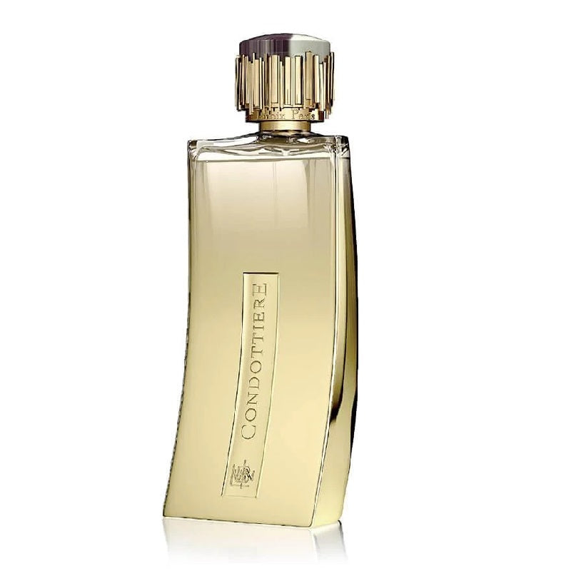 A bottle of Condottiere 100ml Eau de Parfum by Lubin with a clear, golden liquid visible and a gold-colored cap.