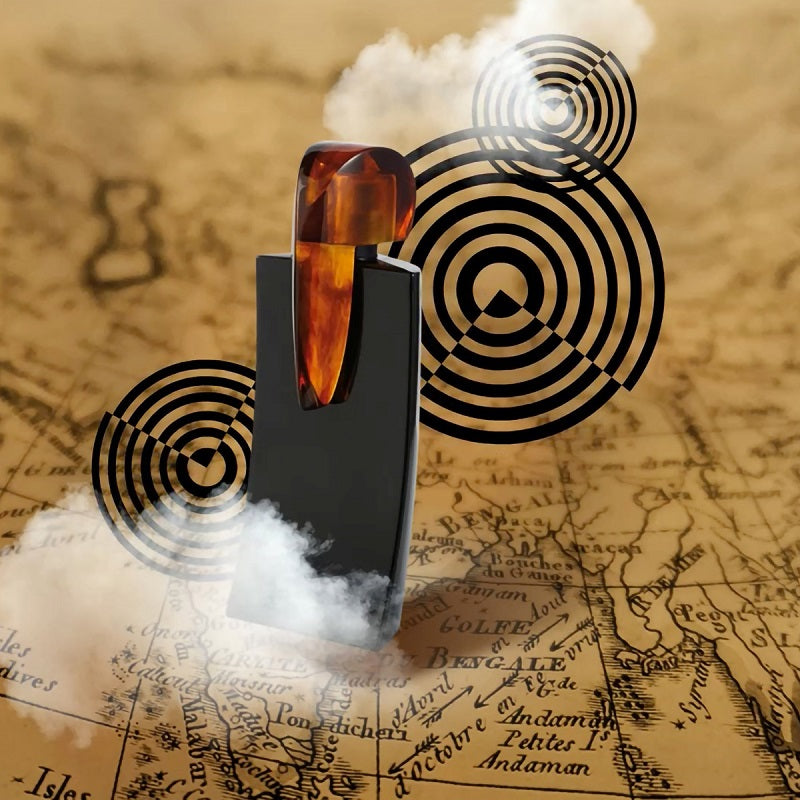 Vape device with a dark and amber design on an old map background