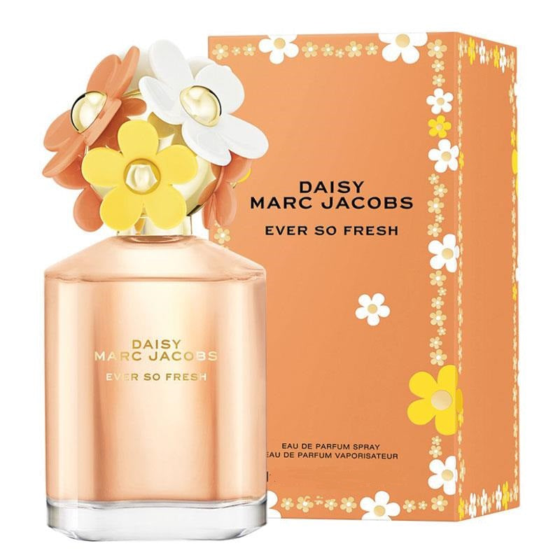 Marc Jacobs Daisy Ever So Fresh perfume bottle and packaging on a white background