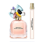 Marc Jacobs Perfect perfume set with a large bottle and a smaller travel-sized version on a white background.