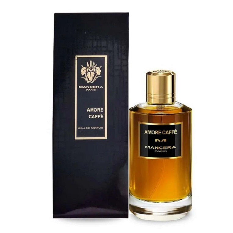 Mancera Amore Caffe perfume bottle and packaging on a white background