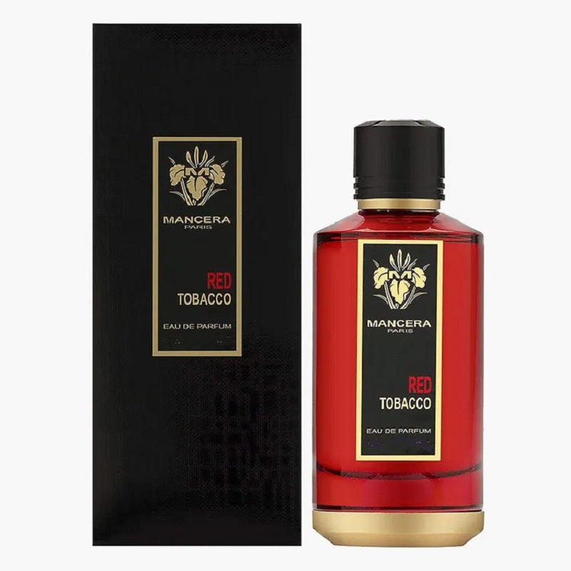 Mancera Red Tobacco Eau de Parfum bottle and packaging on a white background