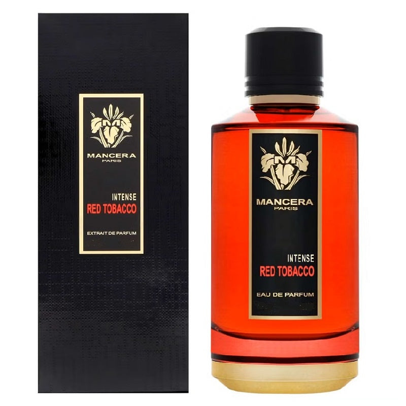 Mancera Intense Red Tobacco perfume bottle and packaging on a white background