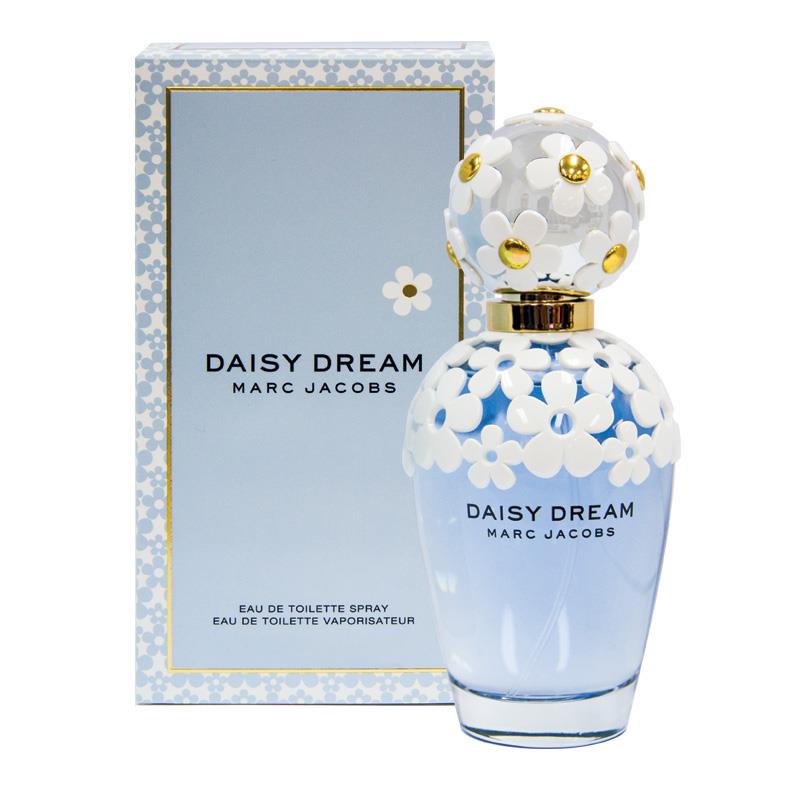 Marc Jacobs Daisy Dream perfume bottle and packaging on a white background
