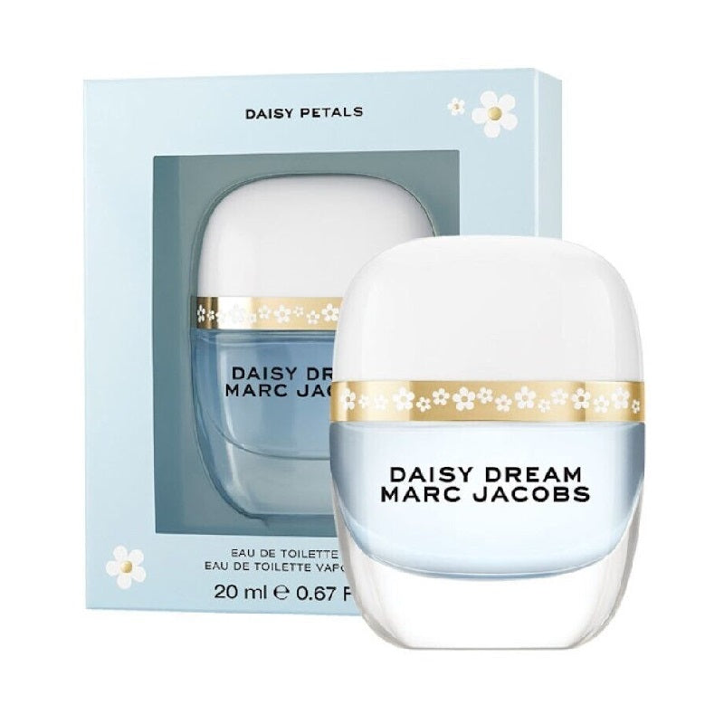 Marc Jacobs Daisy Dream perfume bottle with packaging on a white background