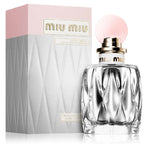 Miu Miu perfume bottle and packaging on a white background