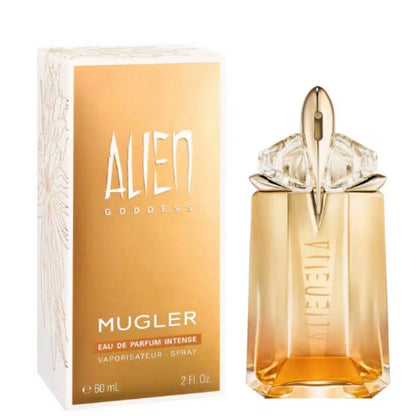 Mugler Alien Goddess perfume bottle and packaging on a white background