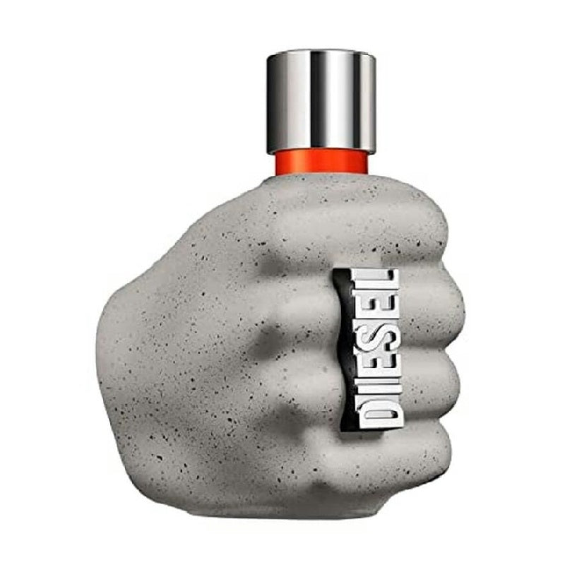 Concrete hand-shaped Diesel perfume bottle on a white background