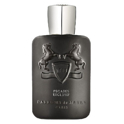 Black perfume bottle with silver cap on a white background