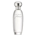Estee Lauder Pleasures Eau de Parfum spray bottle, white with a silver cap, labeled with the brand's signature script.