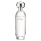 Estee Lauder Pleasures Eau de Parfum spray bottle, white with a silver cap, labeled with the brand's signature script.