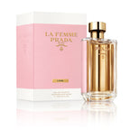 Prada La Femme L'Eau perfume bottle and packaging on a white background
