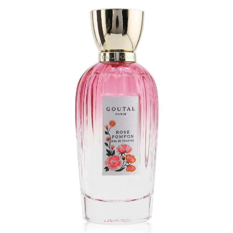 Perfume bottle labeled 'Goutal' with floral design on a white background