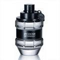A bottle of Spicebomb Eau de Toilette by Viktor & Rolf with a clear, black, and silver design.