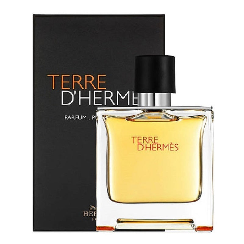 Terre d'Hermès perfume bottle with packaging on a white background