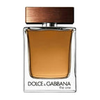 A glass bottle of Dolce & Gabbana 'The One' Eau de Toilette for men with a wooden cap.