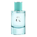 Perfume bottle with a light blue cap and body on a white background