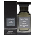 Tom Ford Oud Wood Eau de Parfum bottle and packaging on a white background