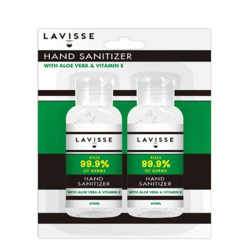 Lavisse Hand Sanitiser 2 x 60ml bottles (Twin Pack) - Aloe Vera Scent with Vitamin E