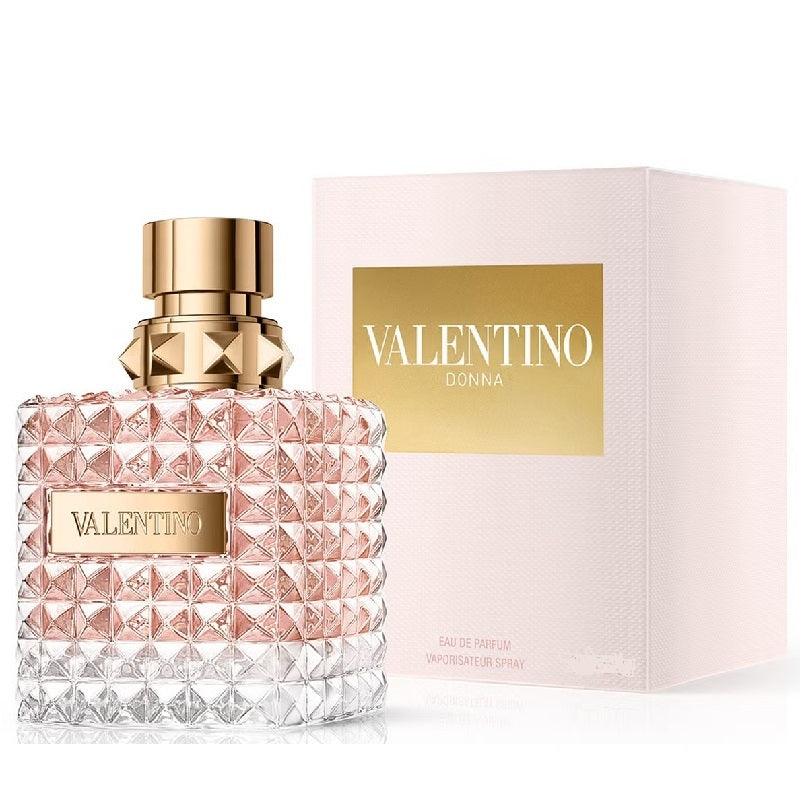 Valentino Donna perfume bottle and packaging on a white background