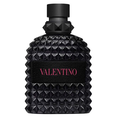 Black textured Valentina perfume bottle on a white background