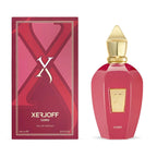 Red Xerjoff Coro perfume bottle and packaging on a white background