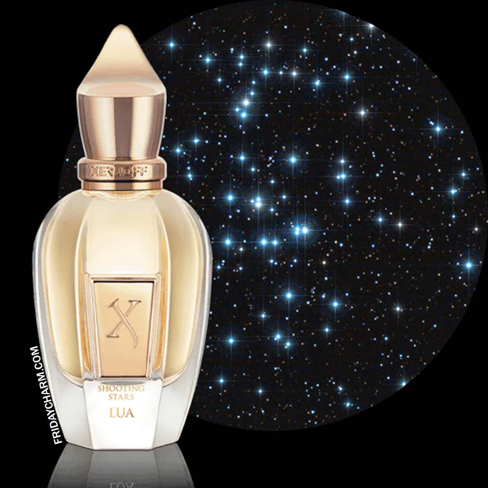 Perfume bottle with a starry night background