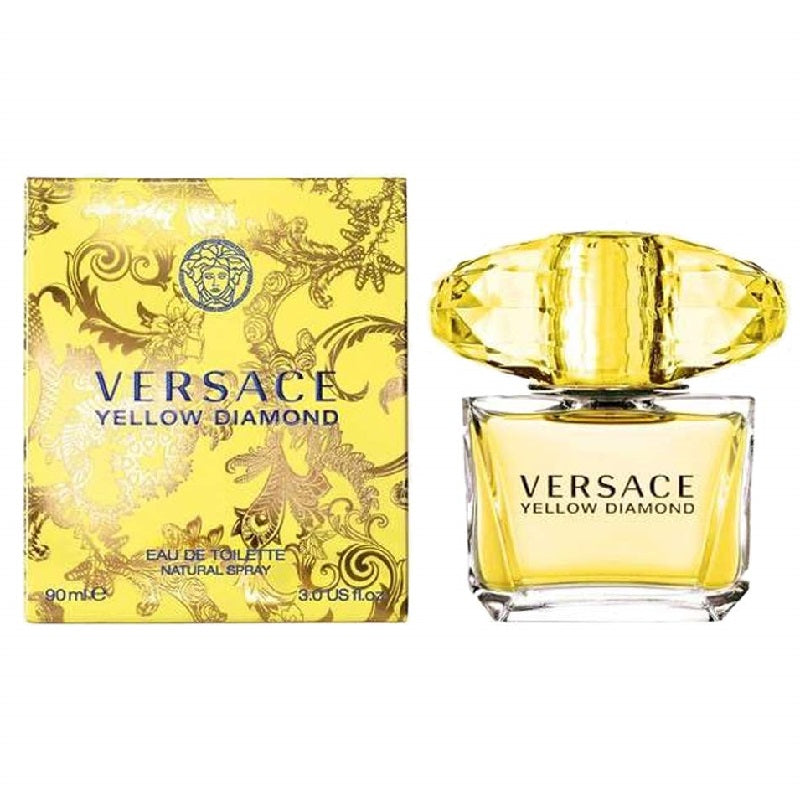 Versace Yellow Diamond perfume bottle and packaging on a white background