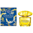Versace Yellow Diamond Intense perfume bottle and packaging on a white background