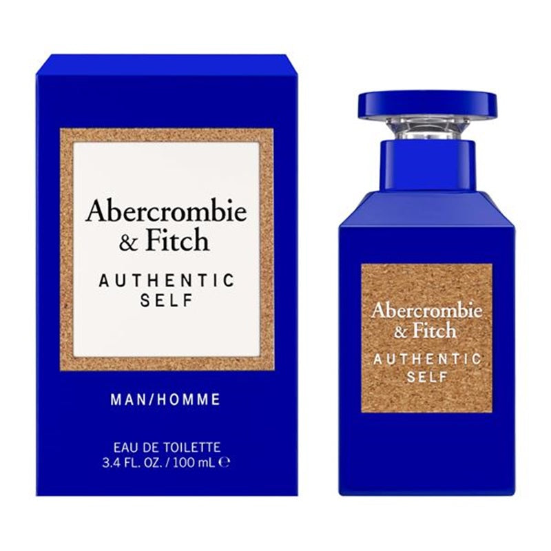 Aber Crombie & Fitch Authentic Self Eau de Toilette shown with its blue box and matching blue bottle on a white background.