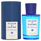 A blue bottle of Acqua Di Parma Blu Mediterraneo Mandorlo di Sicilia Eau de Toilette with a white label